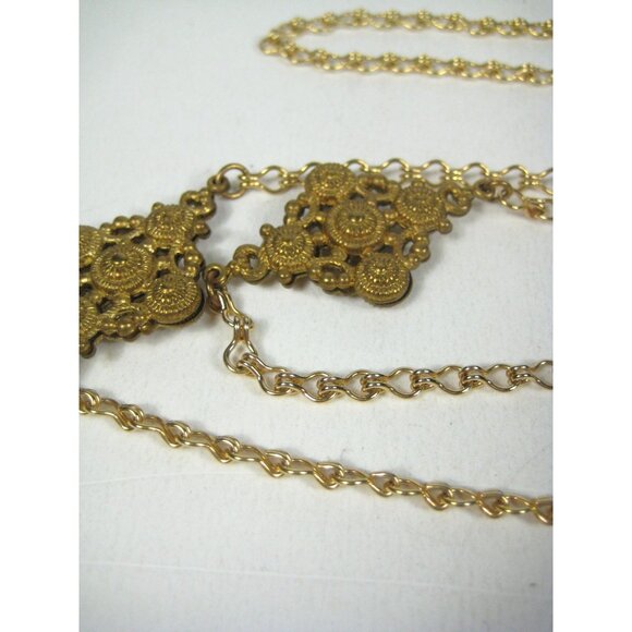 Vintage Gold Tone Filigree Chain Necklace 48 inch Boho Hippie Moroccan - Picture 3 of 11